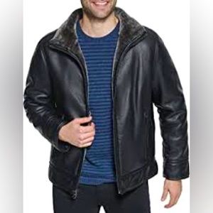 Calvin Klein Men's Faux Fur Lined Leather Jacket - Size M